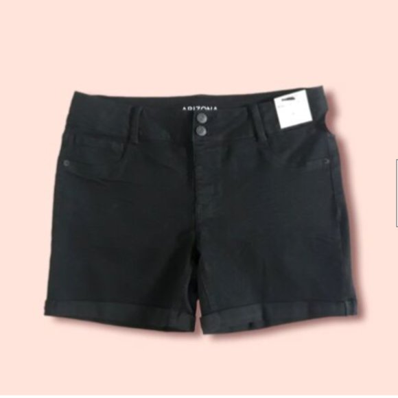Arizona Womens Shorts Plus Size 16.5 W32.5 cuffed Hem Stretch MIDI Black - Picture 3 of 8